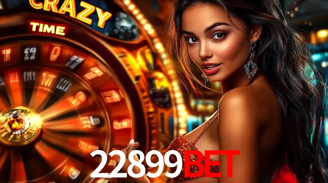 Mulher ao lado da roda de prêmios do jogo de cassino ao vivo Crazy Time, um dos shows de jogos mais emocionantes oferecidos pela plataforma de apostas 22899bet.