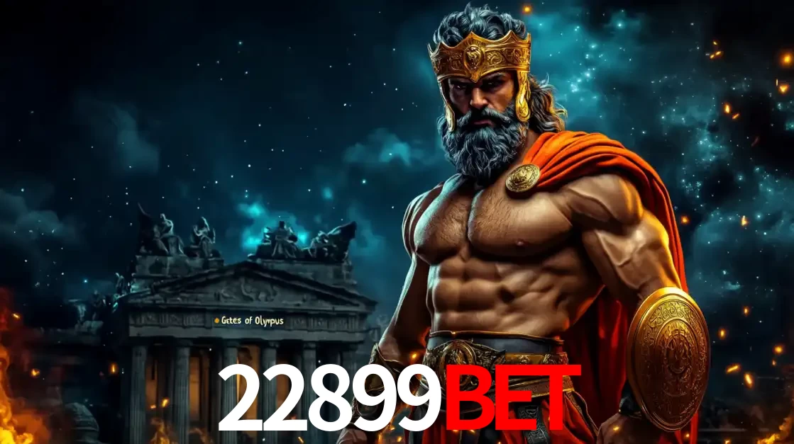 O poderoso Zeus do jogo de slot Gates of Olympus em frente ao seu templo, pronto para lançar multiplicadores divinos e prêmios épicos no cassino online 22899bet.